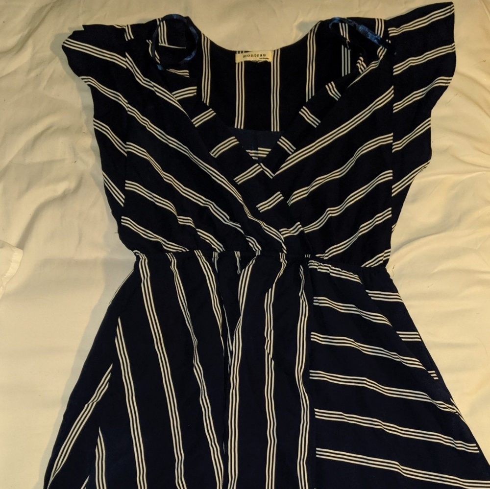 Sz 12 Navy Blue/White Striped Dress
